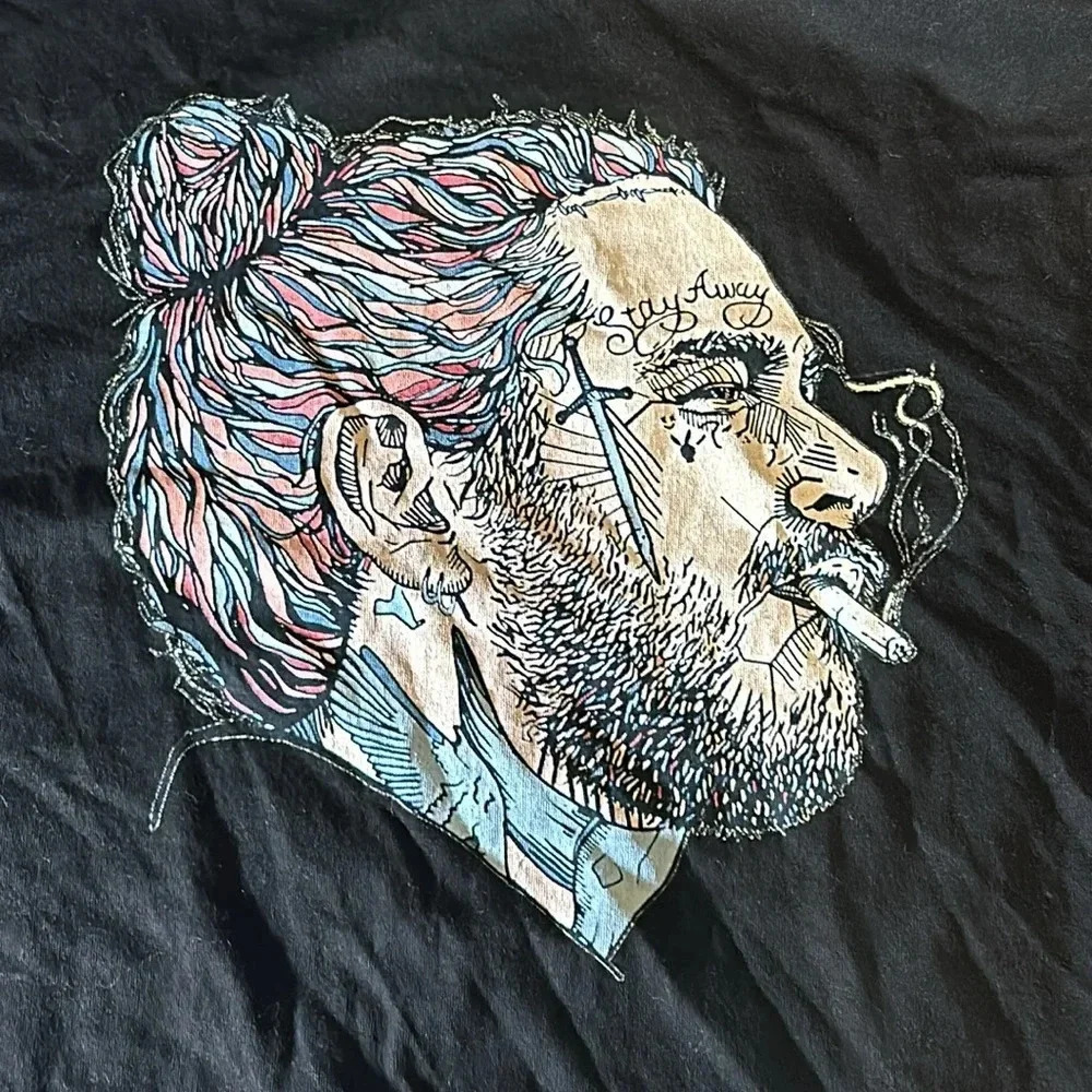 post malone black short sleeve unisex t-shirt adult LG 100% cotton smart blanks